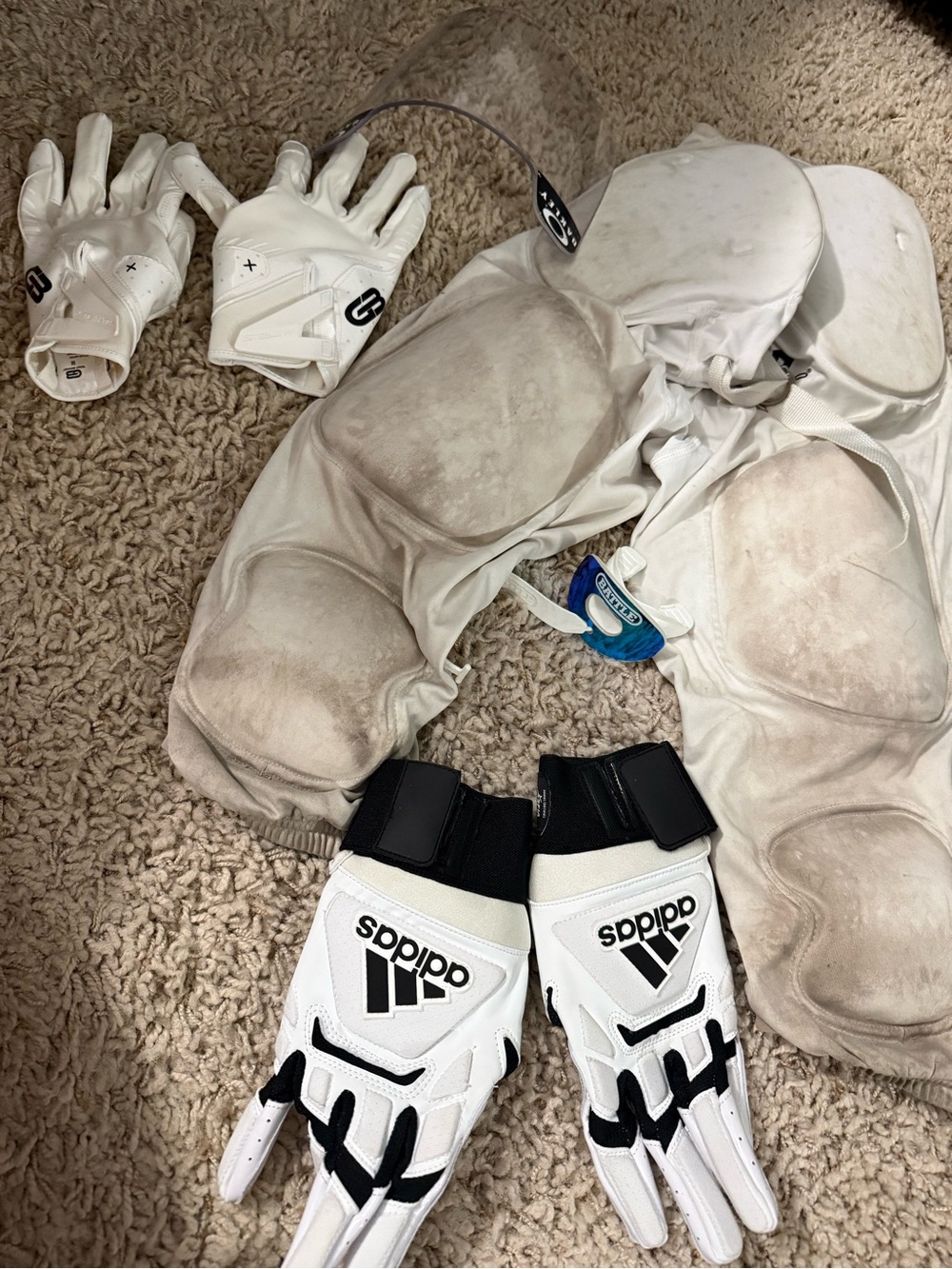Football 2 pair gloves,Oakley visor, med size men’s girdle,mouth graud, and more
